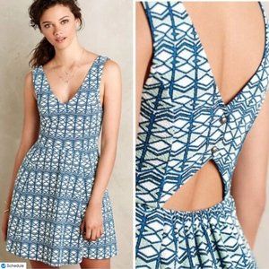 Anthropologie Maeve Geometric Knit Cutout Dress in Blue Green